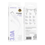 ⁦Borofone Cable BX111 Feliz - USB to Type C - 3A بطول متر واحد أبيض⁩ - الصورة ⁦4⁩