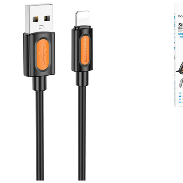 Borofone BX114 Structure – كابل شحن ونقل بيانات سيليكون (Lightning – iP) – أسود – 1 متر