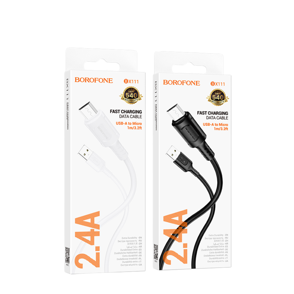 Untitled design (34) Borofone BX111 Feliz Charging & Data Cable – Micro USB (Packaged) – White - Image 1
