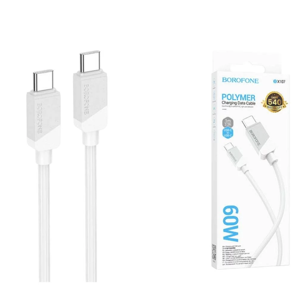 ee13cef4-f24f-468e-b35b-7f86fcf5d962_imageid Borofone BX107 Excellent – كابل شحن ونقل بيانات (Type-C إلى Type-C) – أبيض - الصورة 1