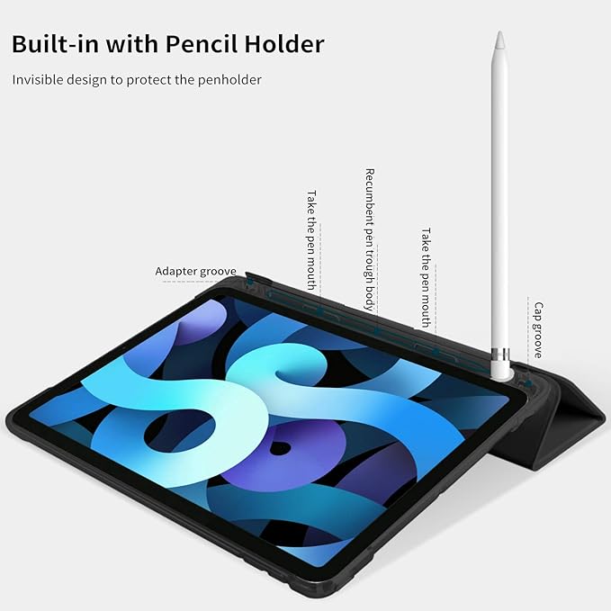 611faNWVH1L._AC_SX679_ 💼 iPad Air 4 Case with Built-in Pencil Holder – جراب ذكي 10.9 بوصة بحامل قلم وتصميم أنيق للحماية الشاملة - الصورة 3